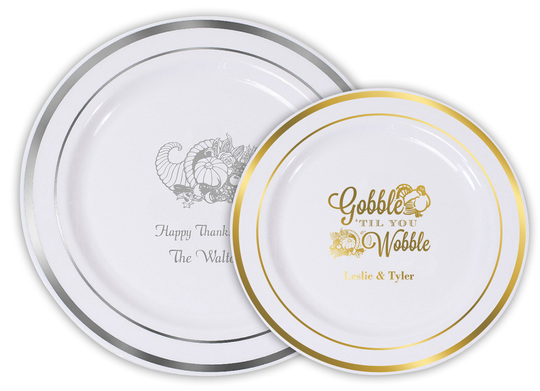 Design Your Own Thanksgiving Premium Banded Plastic Plates